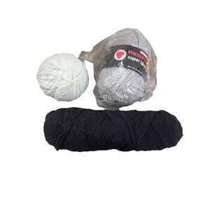 Mixed Lot Vintage Red Heart Super Sport Yarn Silver Grey Black White 3 Ply Retro